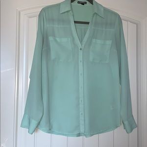 Mint green Express button up blouse